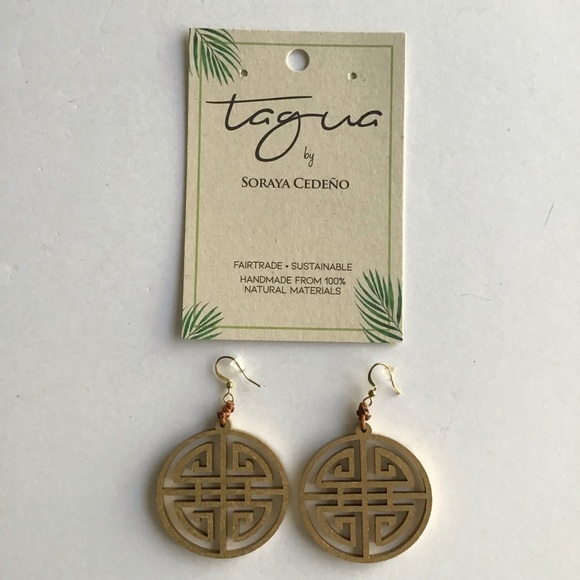 NEW Medallion Earrings Asian-Style Matte Gold Open Work Tagua Nut Lightweight - Picture 2 of 15